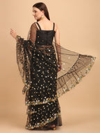 Lorenvalley Fashion Black Butterfly Net Ruffle Saree with Fancy Sequence work & Blouse | Grocsy