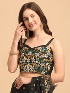 Lorenvalley Fashion Black Butterfly Net Ruffle Saree with Fancy Sequence work & Blouse | Grocsy