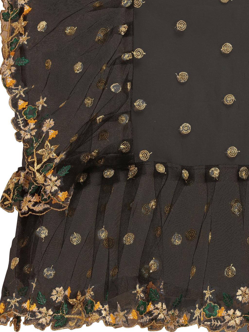 Lorenvalley Fashion Black Butterfly Net Ruffle Saree with Fancy Sequence work & Blouse | Grocsy