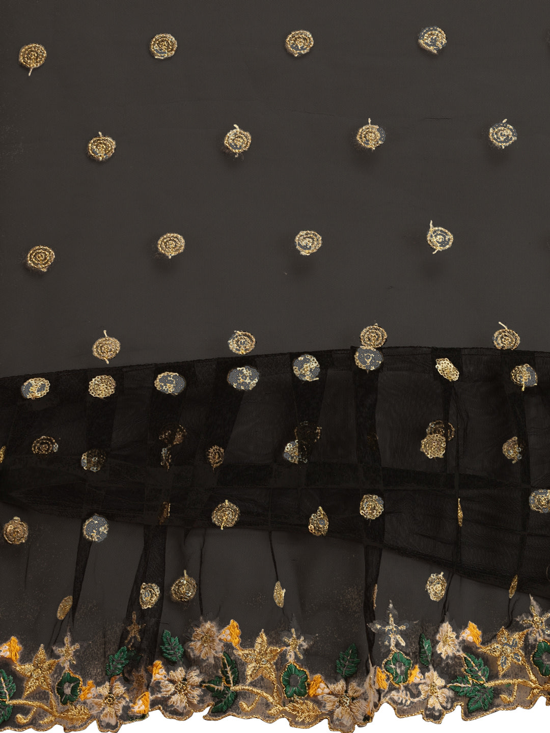 Lorenvalley Fashion Black Butterfly Net Ruffle Saree with Fancy Sequence work & Blouse | Grocsy