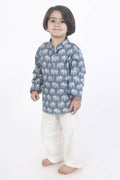 Breathables Kids Boys & Girls Cotton Night Suit – Grey Elephant Print Kurta & Pyjama Co-Ord Set | Grocsy