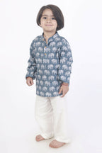 Breathables Kids Boys & Girls Cotton Night Suit – Grey Elephant Print Kurta & Pyjama Co-Ord Set | Grocsy