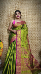 Exclusive Collection Golden Olive Beautiful Tissue Benarasi Saree | Grocsy
