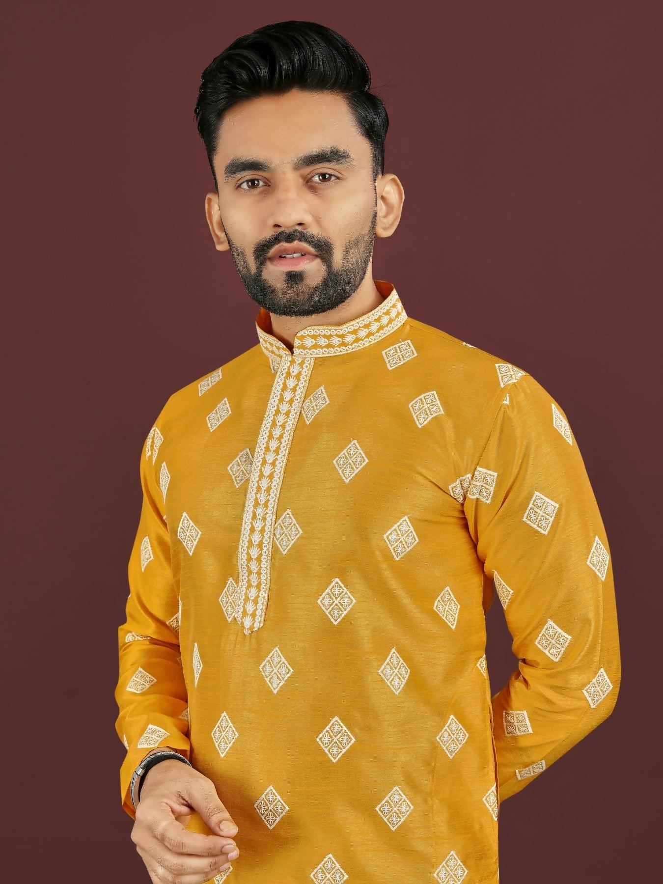 Anaita Yellow Embroidered Silk Straight Kurta | Grocsy