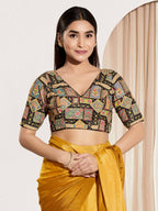 Joban Fashion Black Viscose Rayon Padded Blouse With V Neck Elbow Sleeves | Grocsy