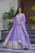 Teeya Creation Lavender Color Crunchy Silk Wedding Wear Embroidery Work Long Gown | Grocsy