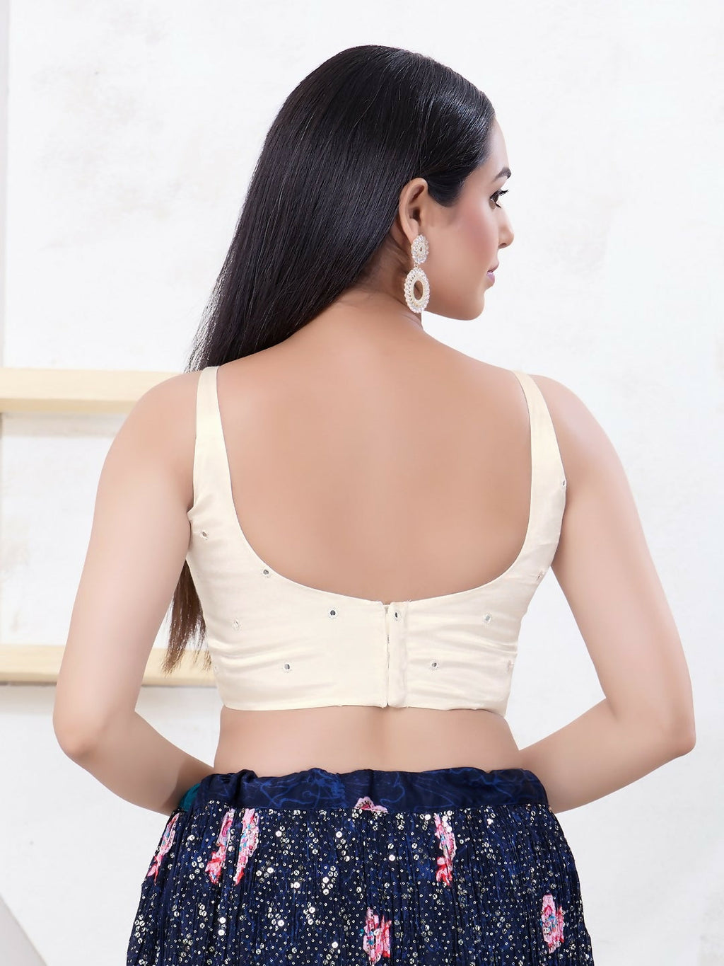 Joban Fashion Off-White Gajji Silk Sleeveless Back Open Blouse | Grocsy