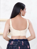 Joban Fashion Off-White Gajji Silk Sleeveless Back Open Blouse | Grocsy