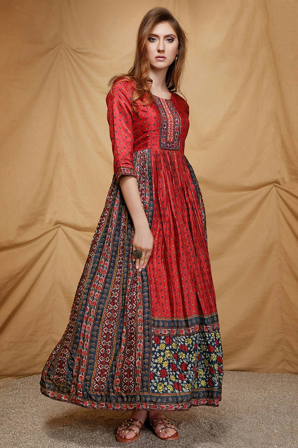 Designer casual Red Maroon Dola Silk Gown - Anbazaar | Grocsy