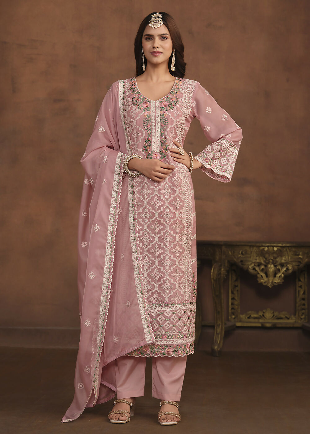Blush Pink Soft Organza Embroidered Festive Salwar Suit - Emponline | Grocsy
