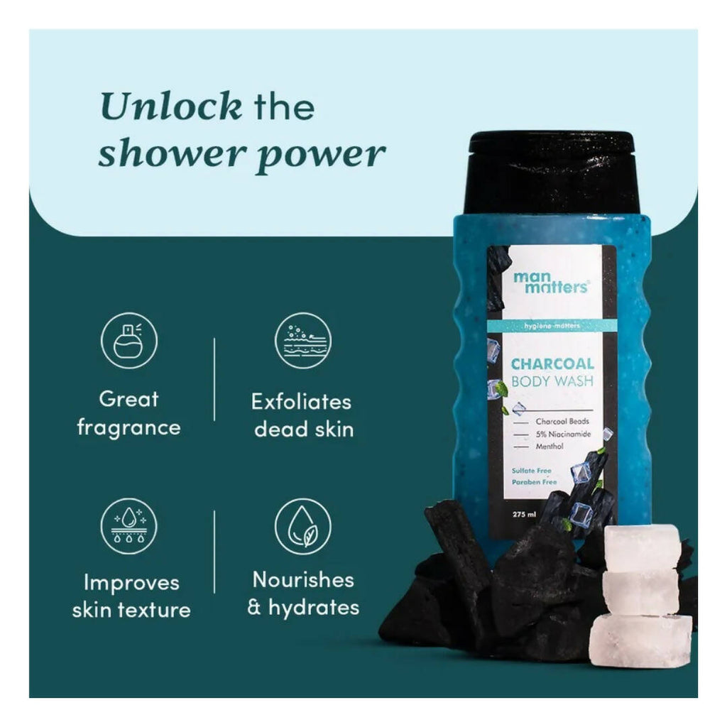 Man Matters Charcoal Body Wash With Menthol, 5% Niacinamide, Instant Cooling | Grocsy