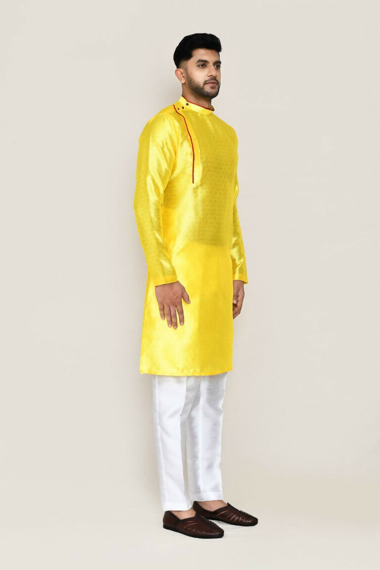 Joban Fashion Yellow Colored Jacquard Silk Fabric Kurta With Straight Fit Pant | Grocsy
