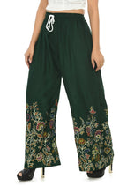 Mominos Fashion Moeza Reyon Cotton Bottle Green Floral Palazzo | Grocsy