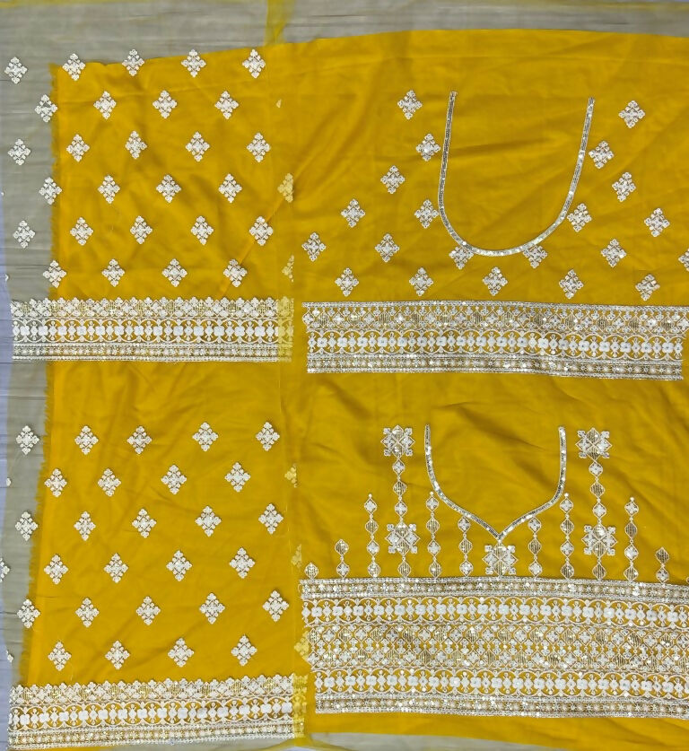 Jyoti Fashion Women's Yellow Net Patterned Thread Embroidered with Sequins Wedding Lehenga Choli | Grocsy
