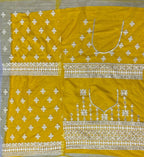 Jyoti Fashion Women's Yellow Net Patterned Thread Embroidered with Sequins Wedding Lehenga Choli | Grocsy