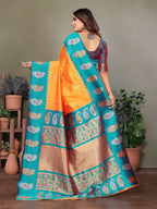 Joban Fashion Banarasi Orange Butti Soft Silk Saree | Grocsy
