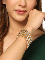 NVR Women's Set of 2 Gold-Polished Kundan Studded Traditional Bangles | Grocsy