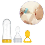Safe-O-Kid Easy Set of 2 Squeezy Silicone Food Feeder Spoon (Soft Tip) Bottle- Yellow- 90mL | Grocsy