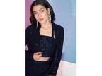 Navy Georgette Sequence With Thread Designer Co-Ord Set - Flory | Grocsy