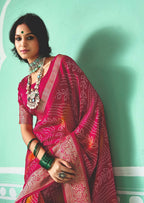 Joban Fashion Vicitra Silk Pink Soft Fabric With Digital Print Saree | Grocsy