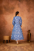 Joban Fashion Blue Floral Hand Block Printed Cotton Kurta Pant Set | Grocsy