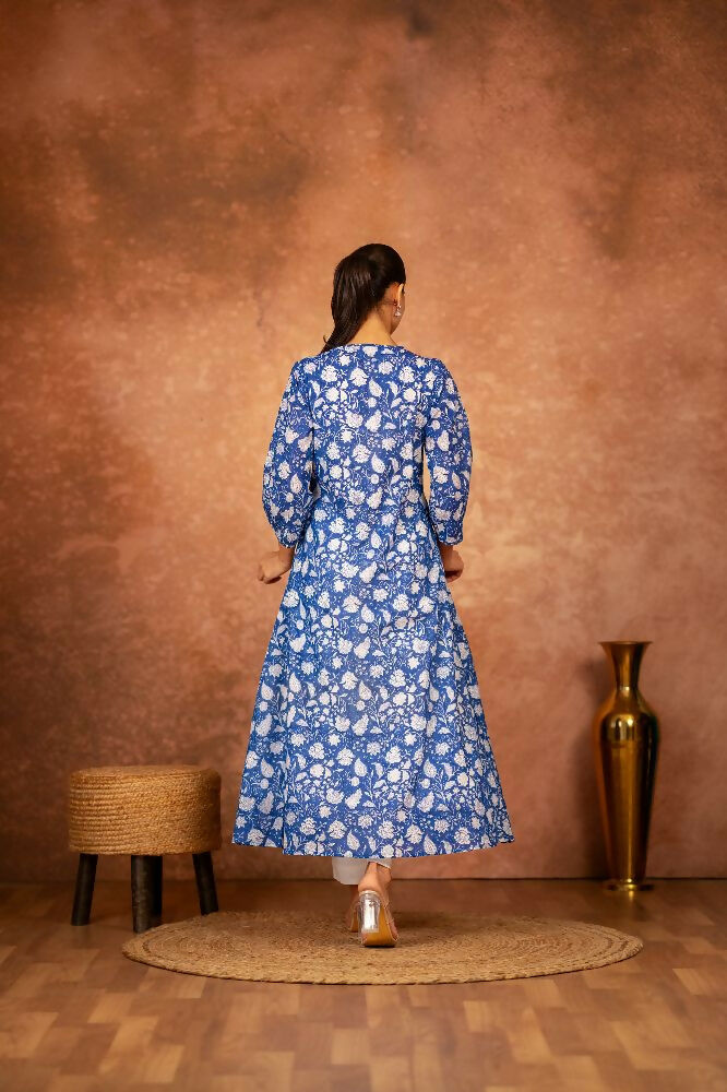 Joban Fashion Blue Floral Hand Block Printed Cotton Kurta Pant Set | Grocsy