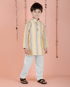 Joban Fashion Kids Island Cotton Full Sleeves Striped Kurta and Pyjama- Yellow | Grocsy