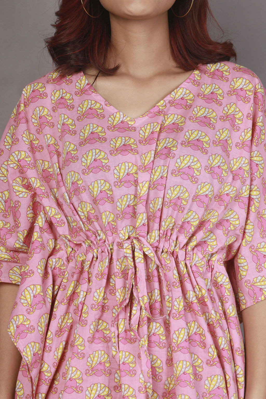 Breathables Women’S Loungewear Kaftan Co-Ord Set Cotton V-Neck In Quirky Pink Print | Grocsy