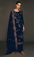 Anaita Navy Pure Velvet Stitched Suit with Heavy Embroidery Sequence Work | Grocsy