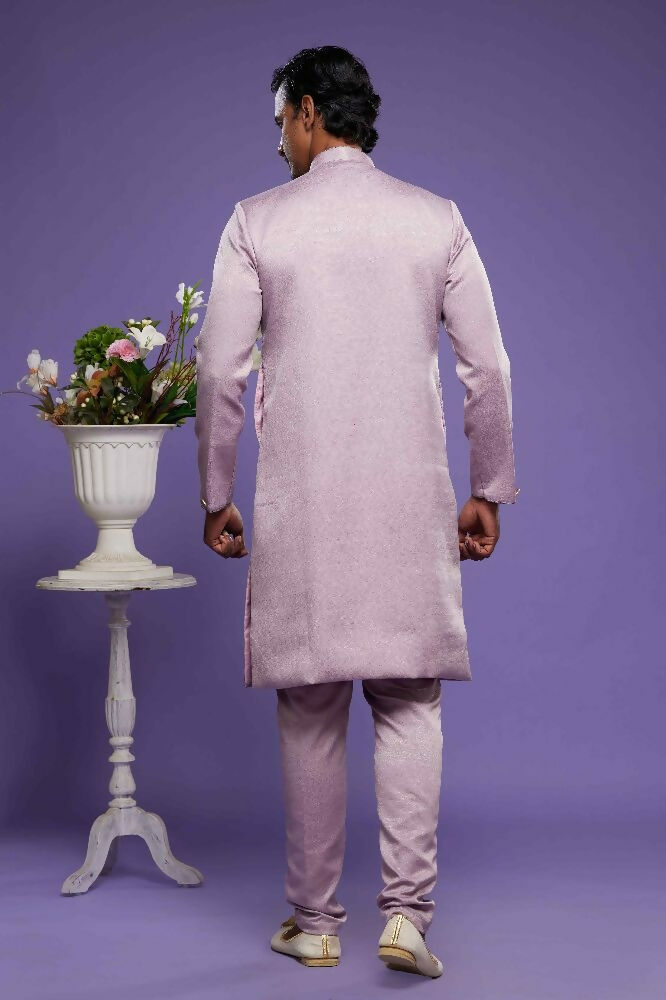 Raivat Ethnic Art Banarasi Silk Thread Work Kurta Pajama In Onion Pink Colour | Grocsy