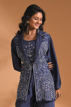Morchari 3Pc Palazzo Set With Hand Embroidery - Blue | Grocsy
