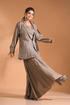 Morchari 3Pc Palazzo Set With Hand Embroidery - Blue | Grocsy