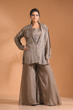 Morchari 3Pc Palazzo Set With Hand Embroidery - Blue | Grocsy