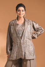 Morchari 3Pc Palazzo Set With Hand Embroidery - Blue | Grocsy