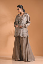 Morchari 3Pc Palazzo Set With Hand Embroidery - Blue | Grocsy