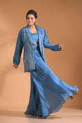 Morchari 3Pc Palazzo Set With Hand Embroidery - Beige | Grocsy
