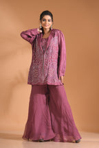 Morchari 3Pc Palazzo Set With Hand Embroidery - Purple | Grocsy