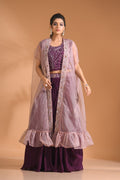 Morchari Co Ord Set With Long Jacket Hand Embroidery - Blue | Grocsy