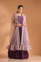 Morchari Co Ord Set With Long Jacket Hand Embroidery - Blue | Grocsy