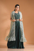 Morchari Co Ord Set With Long Jacket Hand Embroidery - Green | Grocsy