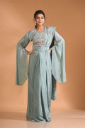 Morchari Co Ord Set With Dupatta Hand Embroidery - Blue | Grocsy
