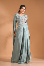 Morchari Co Ord Set With Dupatta Hand Embroidery - Blue | Grocsy