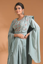 Morchari Co Ord Set With Dupatta Hand Embroidery - Blue | Grocsy