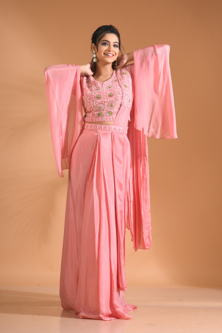 Morchari Co Ord Set With Dupatta Hand Embroidery - Green | Grocsy