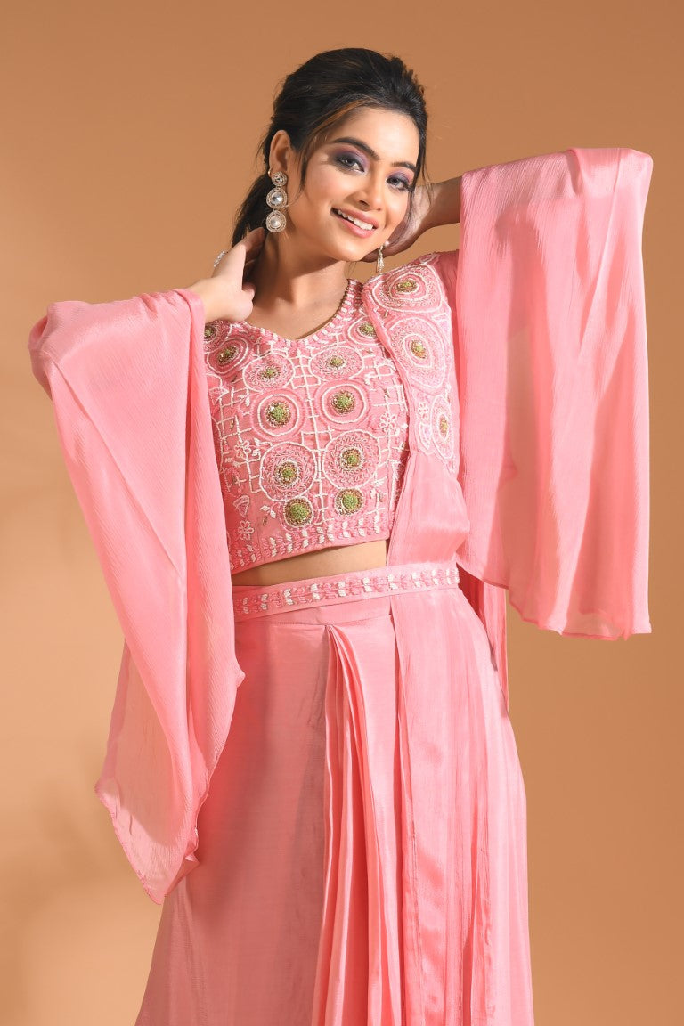 Morchari Co Ord Set With Dupatta Hand Embroidery - Green | Grocsy