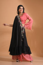 Morchari Crop Top With Dupatta Hand Embroidery - Peach | Grocsy