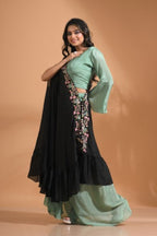 Morchari Crop Top With Dupatta Hand Embroidery - Green | Grocsy