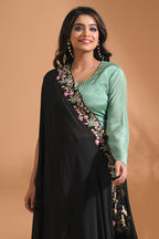 Morchari Crop Top With Dupatta Hand Embroidery - Green | Grocsy