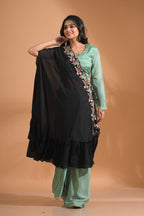 Morchari Crop Top With Dupatta Hand Embroidery - Green | Grocsy