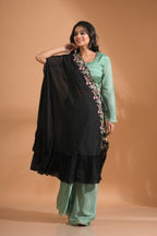 Morchari Crop Top With Dupatta Hand Embroidery - Green | Grocsy